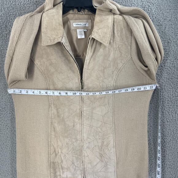 Coldwater Creek Jacket Womens Large Tan Suede Leather Knit Sleeves Full Zip - Picture 3 of 9